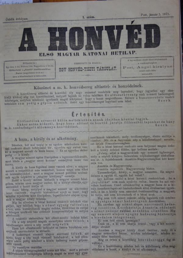 A HONVÉD. Első magyar katonai hetilap. 1871.