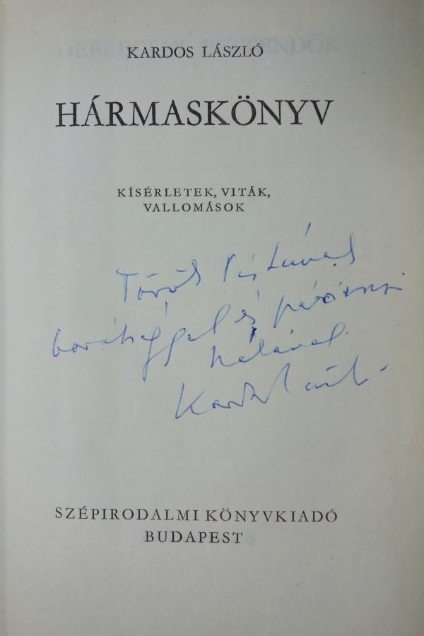 KARDOS László: Hármaskönyv.