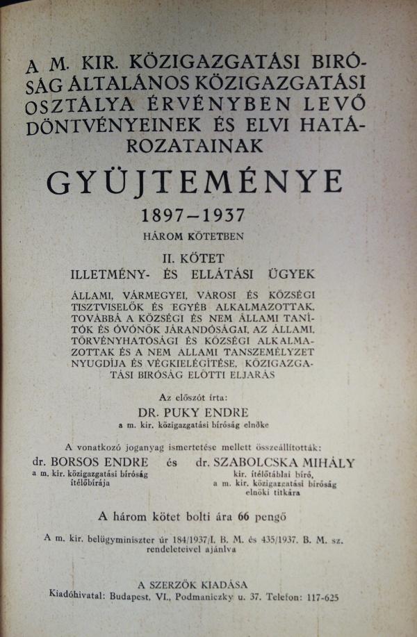A M. KIR.KÖZIG. BÍRÓSÁG ...DÖNTVÉNYEINEK ...GYŰJTEMÉNYE ...