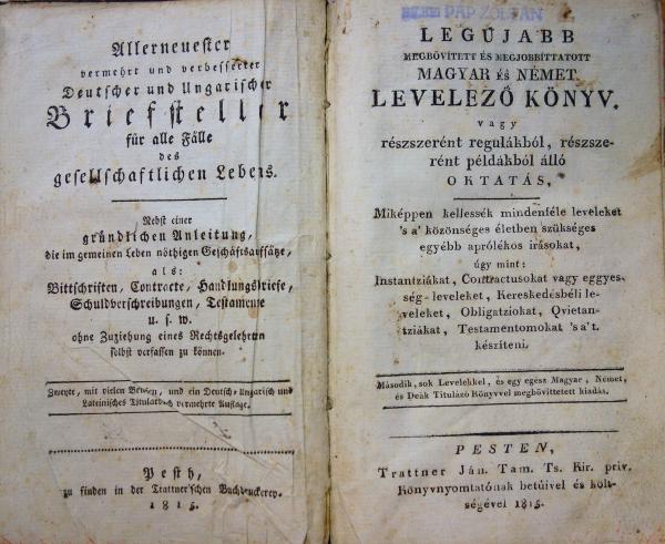 LEGÚJABB ... magyar és német levelező könyv.