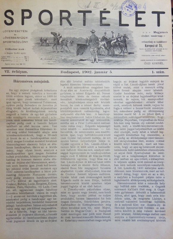 SPORTÉLET. VII. évfolyam (1902) 1-52 szám. Teljes.