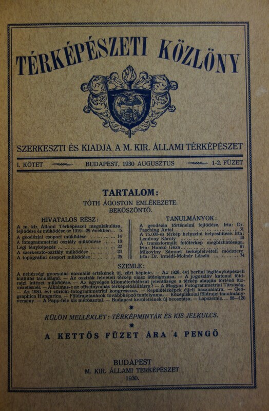 TÉRKÉPÉSZETI KÖZLÖNY I-VII. KÖTET