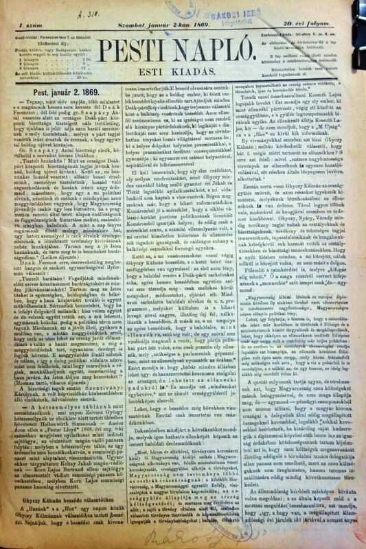 PESTI NAPLÓ, Esti kiadás. 1869. I. félév