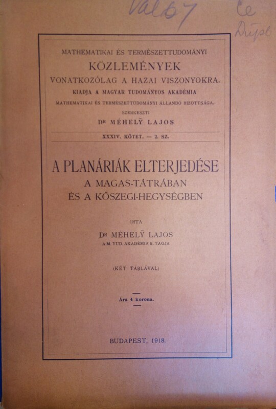 Méhely Lajos: A planáriák elterjedése a Magas-Tátrában és ..