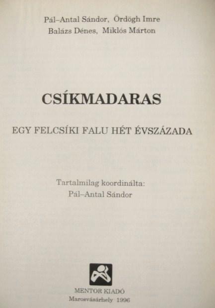 Pál-Antal Sándor: Csíkmadaras.