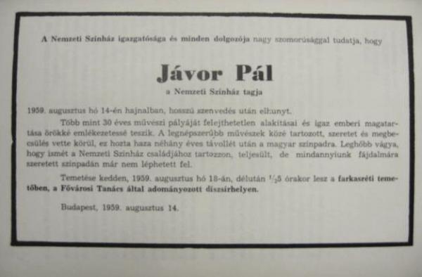 SZÜLE Mihály, Sárossy: Miszter Jávor.