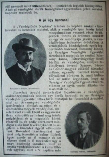 VENDÉGLŐSÖK NAPTÁRA 1913. évre