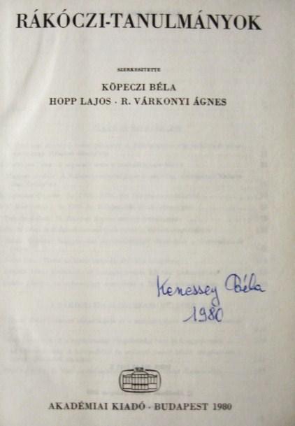 KÖPECZI-HOPP-R.VÁRKONYI (szerk): Rákóczi-tanulmányok.