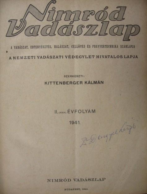 Nimród Vadászlap II.(XXIX) évfolyam. 1941.