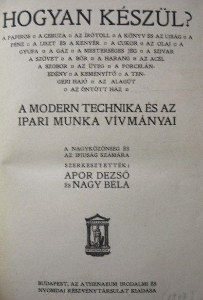 APOR Dezső-NAGY Béla (szerk): Hogyan készül?