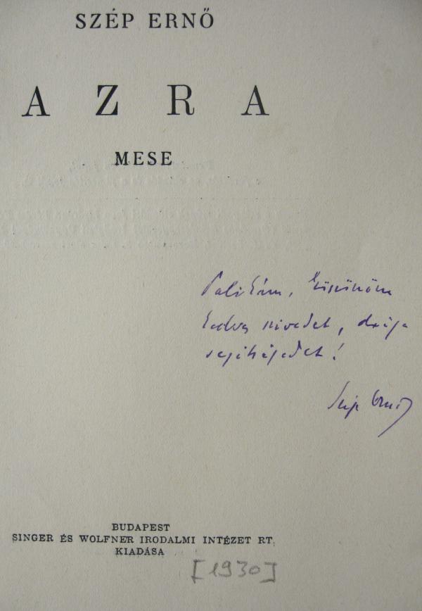 SZÉP Ernő: Azra. Mese. [színmű].