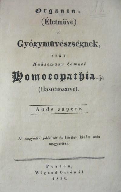 HAHNEMANN, Sámuel:Organon-a+KOVÁTS Mihály:Antiorganon (2 mű)