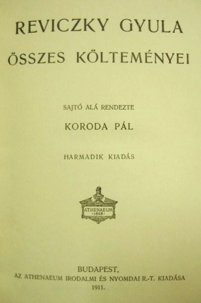 REVICZKY Gyula összes költeményei.