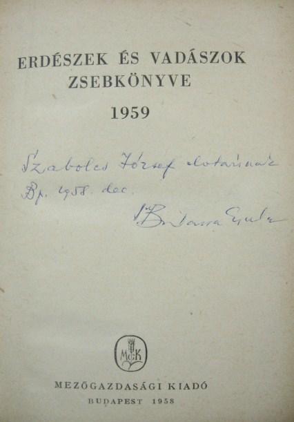 ERDÉSZEK ÉS VADÁSZOK ZSEBKÖNYVE 1959.