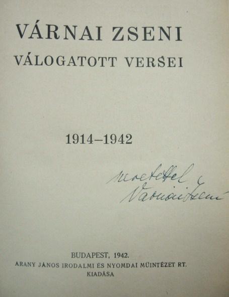 VÁRNAI Zseni válogatott versei.