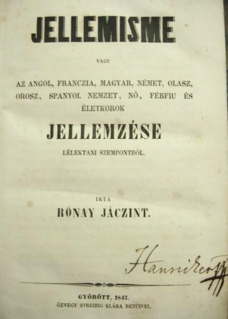 RÓNAY Jáczint: Jellemisme.