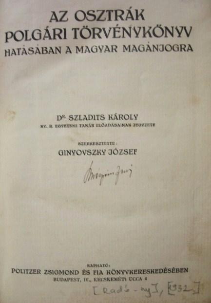 Az osztrák polgári törv könyv hatásában a magyar magánjogra