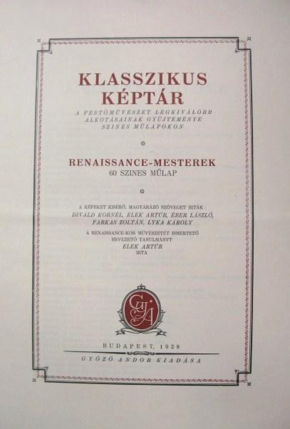 KLASSZIKUS KÉPTÁR. Renaissance mesterek.
