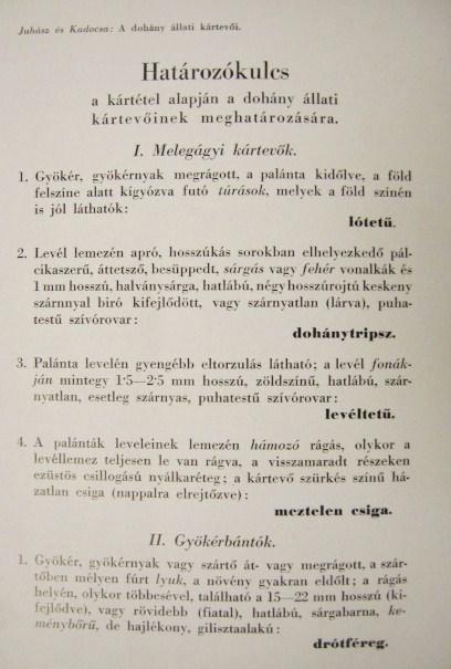JUHÁSZ Árpád - KADOCSA Gyula: A dohány állati kártevői.