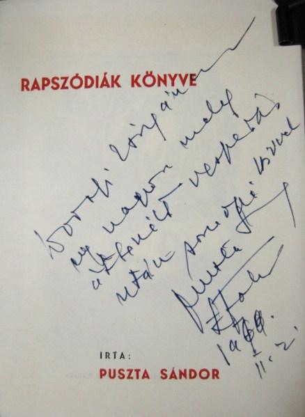 PUSZTA Sándor: Rapszódiák könyve.