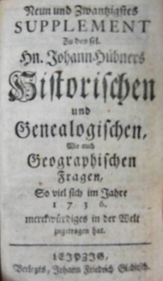 HÜBNERS, Johann: SUPPLEMENTA Zu Seinen Historischen ...
